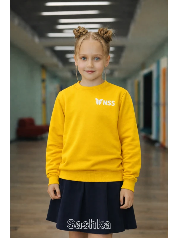 Толстовка на флісі для дівчинки жовта з логотипом школи NSS, розмір 116-176